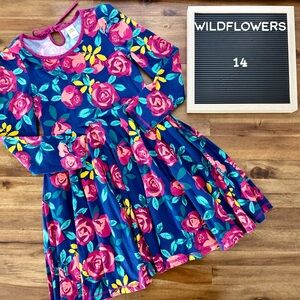 Wildflowers Happy Go Lucky Cala Fay Dress 14 Blue Pink Floral Knit Long Sleeve